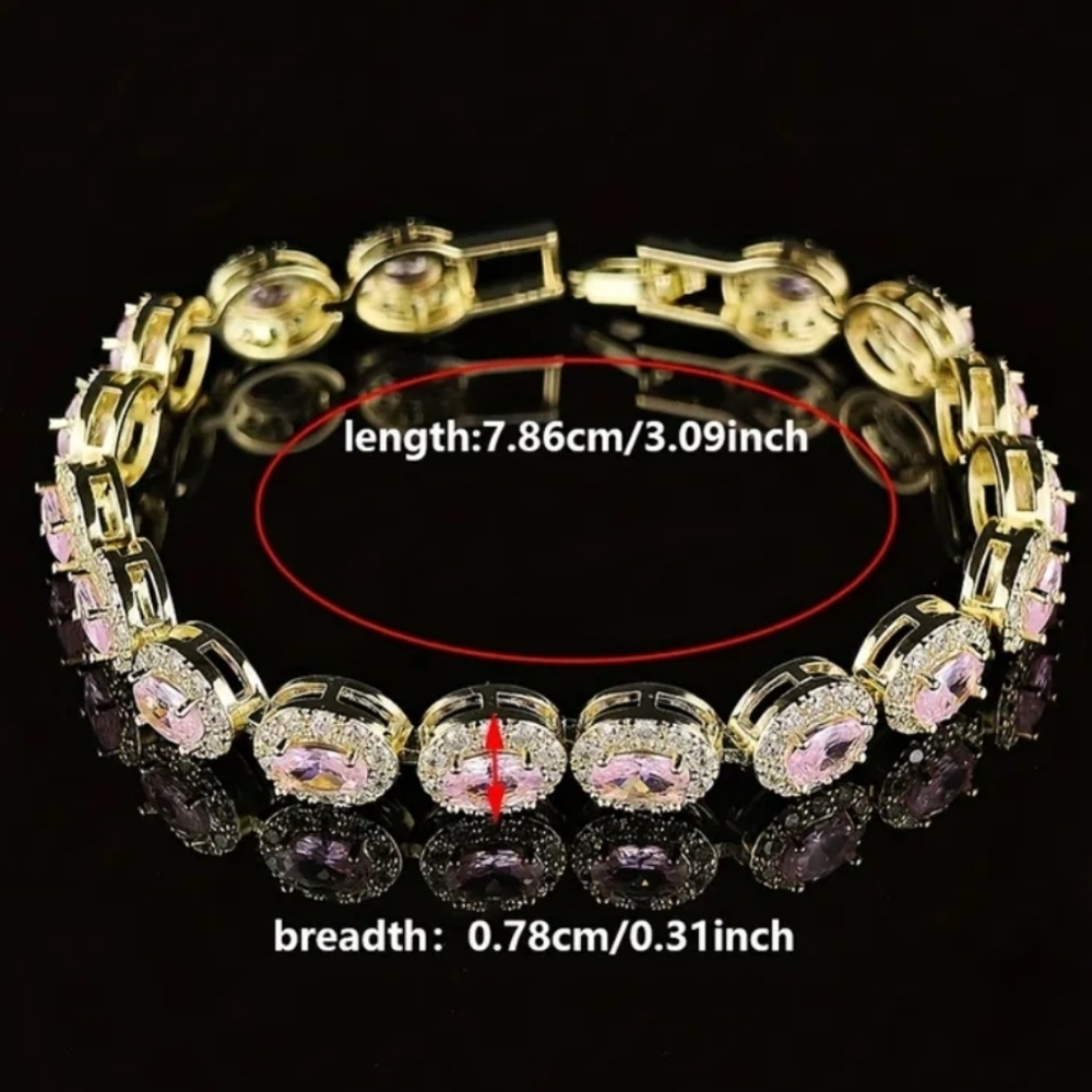 🆕️💎PINK ZIRCON OVAL TENNIS BRACELET - GOLD TONE💎 - Picture 3 of 10